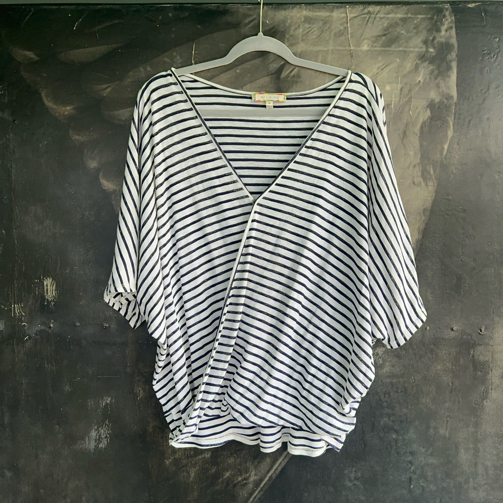 Eri + Ali Striped V-Neck Women's Top Sz M